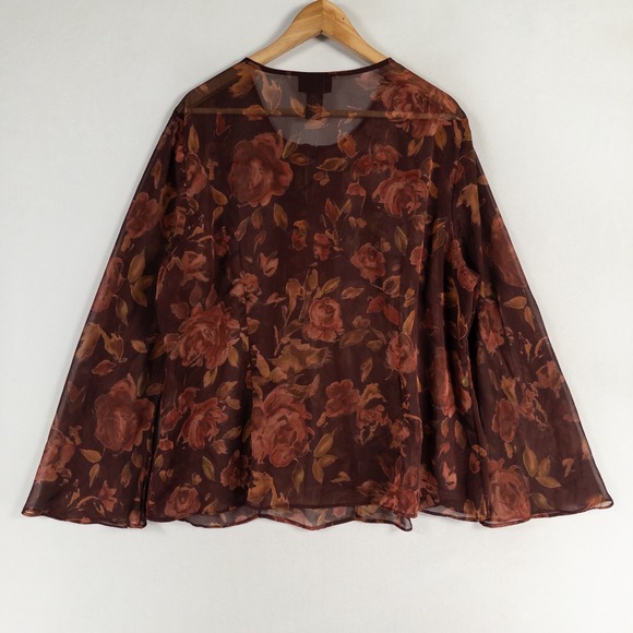 Lane Bryant Top Blouse Womens 18/20 2X Brown Floral Sheer Flowy Romantic Boho - Picture 3 of 9